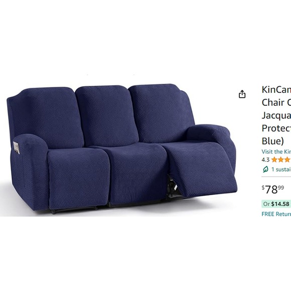 Furniture Recliner Sofa Slipcovers, Stripe Jacquard, (3 Seater, Dark Blue) - Picture 2 of 10